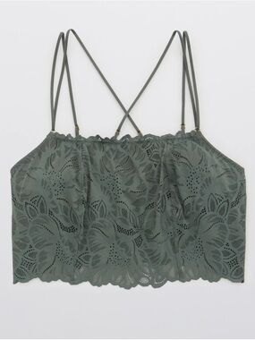Aerie Sage Green Lace Coquette Strappy Bralette Size X Large